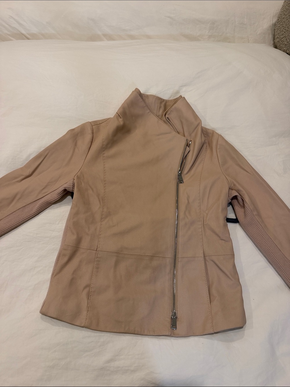 Vince Light Taupe Leather Asymmetrical Zip Jacket
